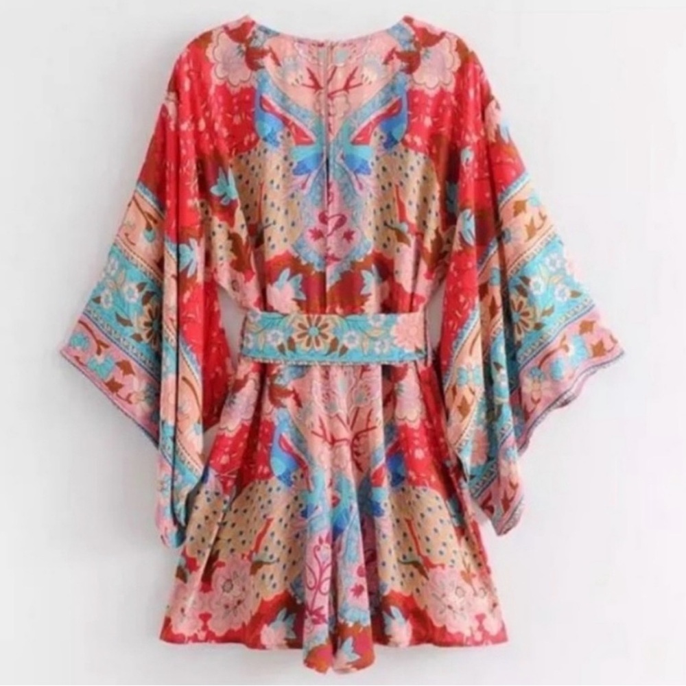 Spell Red Multicolor Floral Boho Short Jumpsuit - Picture 9 of 12